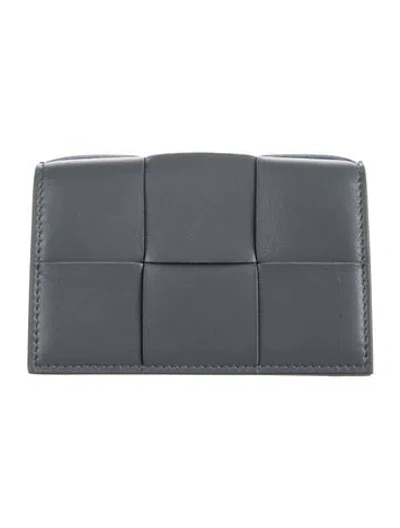 Pre-owned Bottega Veneta Intrecciato Weave Leather Card Holder In Grey