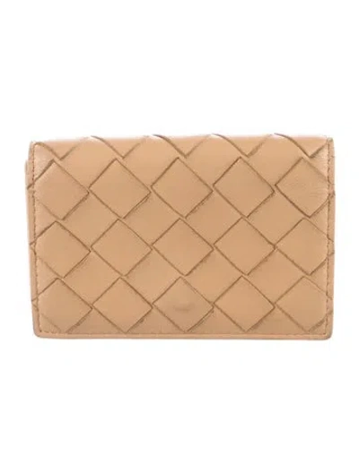 Pre-owned Bottega Veneta Intrecciato Weave Leather Card Holder In Neutrals