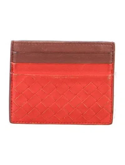 Pre-owned Bottega Veneta Intrecciato Weave Leather Card Holder In Orange