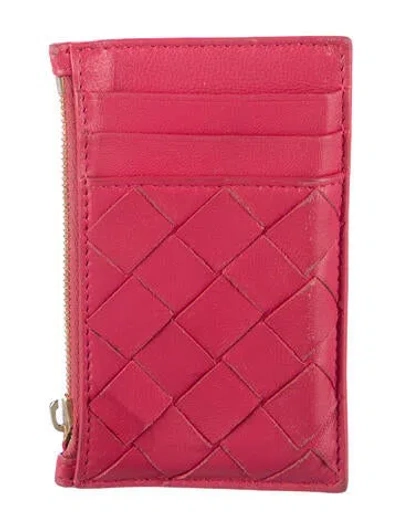 Pre-owned Bottega Veneta Intrecciato Weave Leather Card Holder In Pink