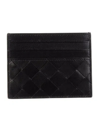 Pre-owned Bottega Veneta Intrecciato Weave Leather Card Holder W/ Tags In Black