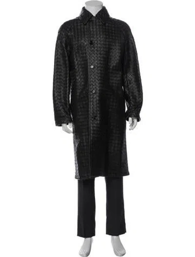 Pre-owned Bottega Veneta Intrecciato Weave Leather Coat In Black