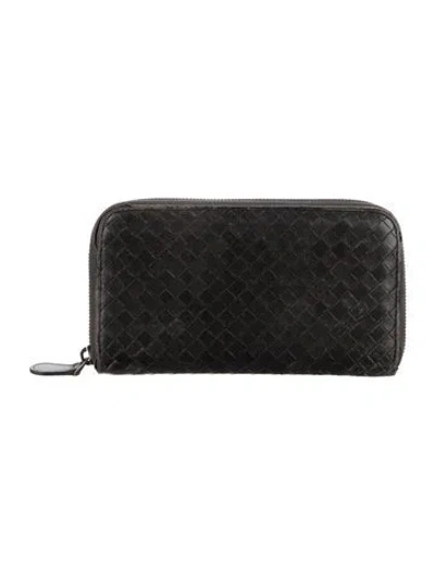 Pre-owned Bottega Veneta Intrecciato Weave Leather Continental Wallet In Black