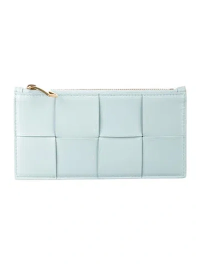 Pre-owned Bottega Veneta Intrecciato Weave Leather Continental Wallet In Blue
