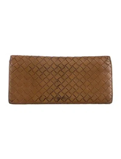 Pre-owned Bottega Veneta Intrecciato Weave Leather Continental Wallet In Brown