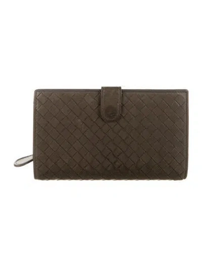 Pre-owned Bottega Veneta Intrecciato Weave Leather Continental Wallet In Brown