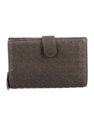 Pre-owned Bottega Veneta Intrecciato Weave Leather Continental Wallet In Brown