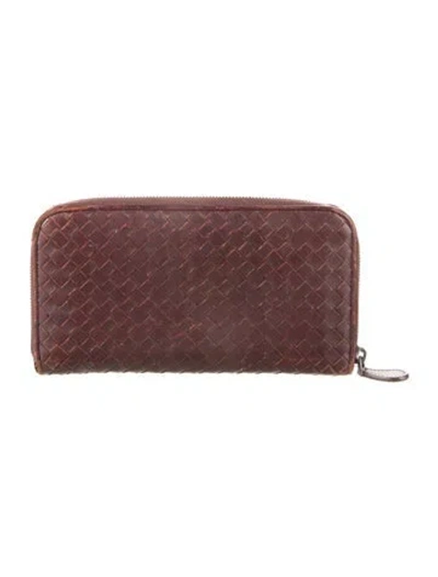 Pre-owned Bottega Veneta Intrecciato Weave Leather Continental Wallet In Burgundy