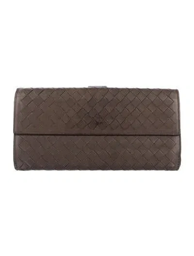 Pre-owned Bottega Veneta Intrecciato Weave Leather Continental Wallet In Grey