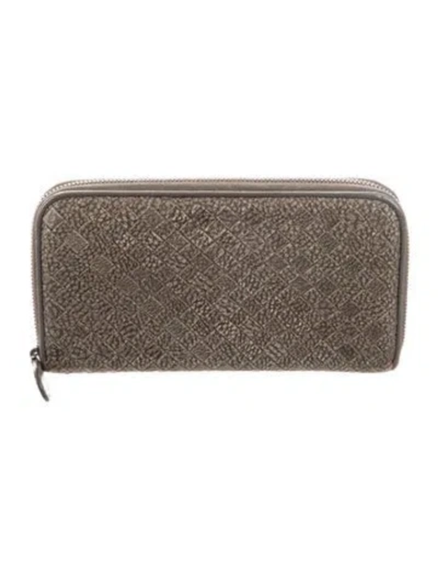 Pre-owned Bottega Veneta Intrecciato Weave Leather Continental Wallet In Neutral