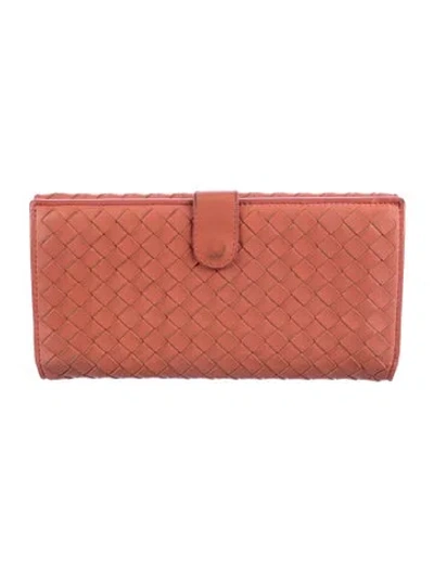 Pre-owned Bottega Veneta Intrecciato Weave Leather Continental Wallet In Pink
