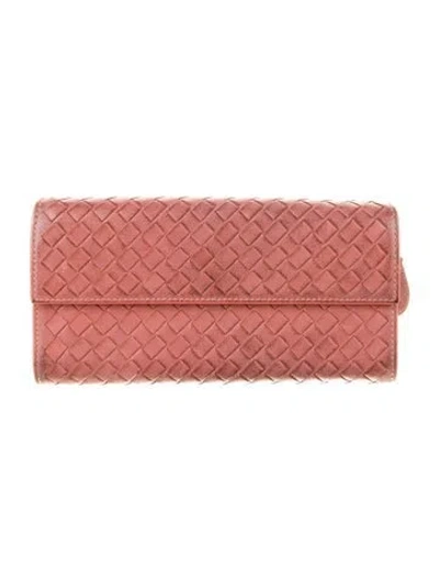 Pre-owned Bottega Veneta Intrecciato Weave Leather Continental Wallet In Pink