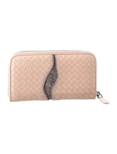 Pre-owned Bottega Veneta Intrecciato Weave Leather Continental Wallet In Pink