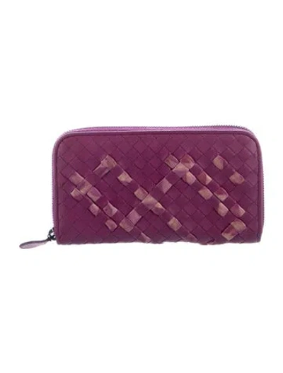 Pre-owned Bottega Veneta Intrecciato Weave Leather Continental Wallet In Purple