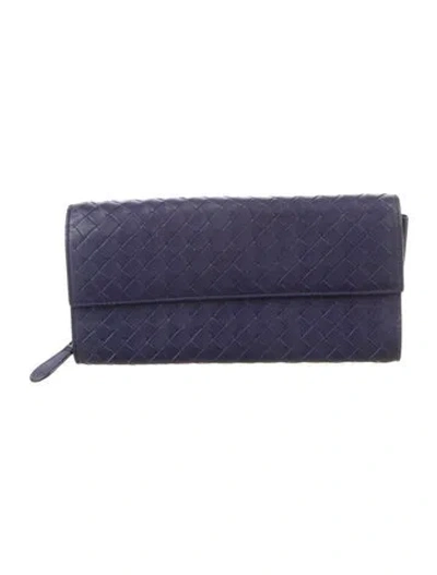 Pre-owned Bottega Veneta Intrecciato Weave Leather Continental Wallet In Purple