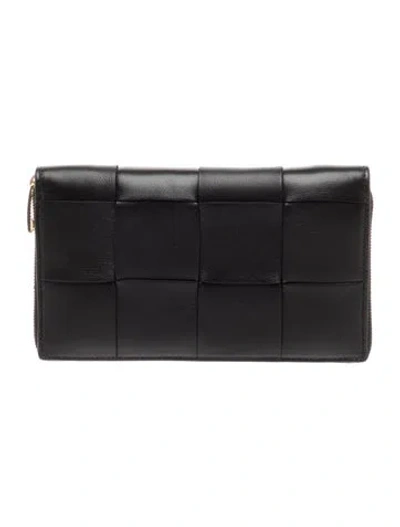 Pre-owned Bottega Veneta Intrecciato Weave Leather Continental Wallet W/ Tags In Black