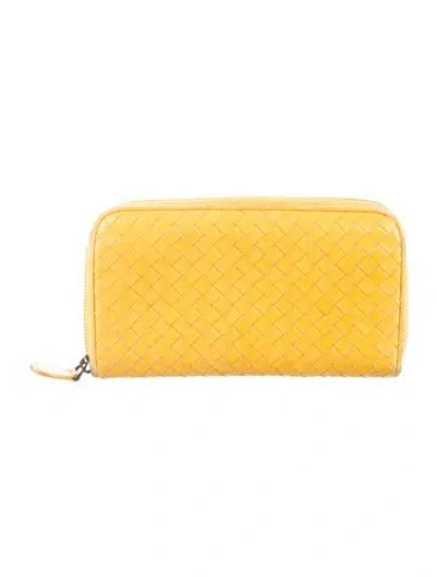 Pre-owned Bottega Veneta Intrecciato Weave Leather Continental Wallet In Yellow