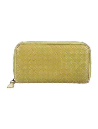 Pre-owned Bottega Veneta Intrecciato Weave Leather Continental Wallet In Yellow