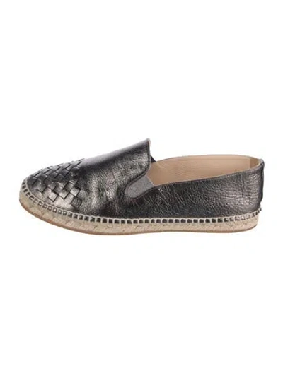 Pre-owned Bottega Veneta Intrecciato Weave Leather Espadrilles In Silver