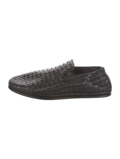 Pre-owned Bottega Veneta Intrecciato Weave Leather Flats In Black