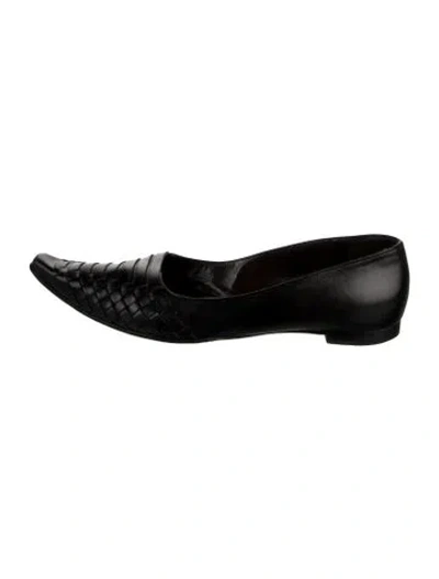 Pre-owned Bottega Veneta Intrecciato Weave Leather Flats In Black
