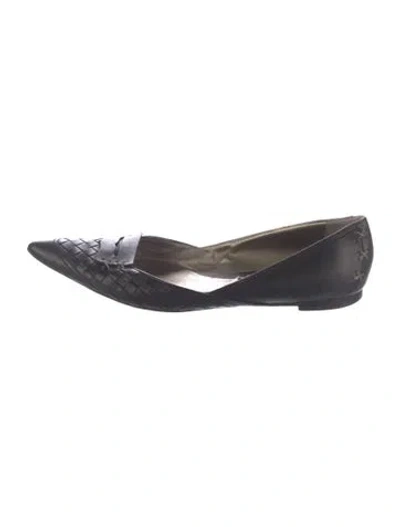 Pre-owned Bottega Veneta Intrecciato Weave Leather Flats In Blue