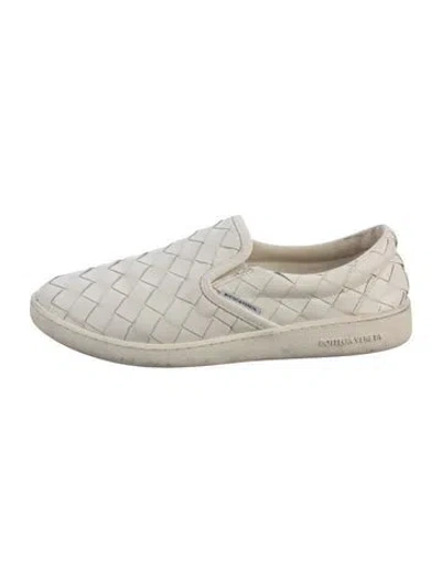 Pre-owned Bottega Veneta Intrecciato Weave Leather Flats In White