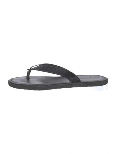 Pre-owned Bottega Veneta Intrecciato Weave Leather Flip Flops In Black