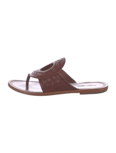 Pre-owned Bottega Veneta Intrecciato Weave Leather Flip Flops In Brown