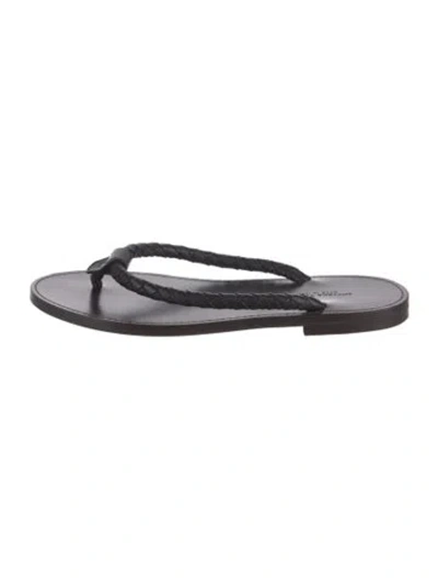 Pre-owned Bottega Veneta Intrecciato Weave Leather Flip Flops In Brown