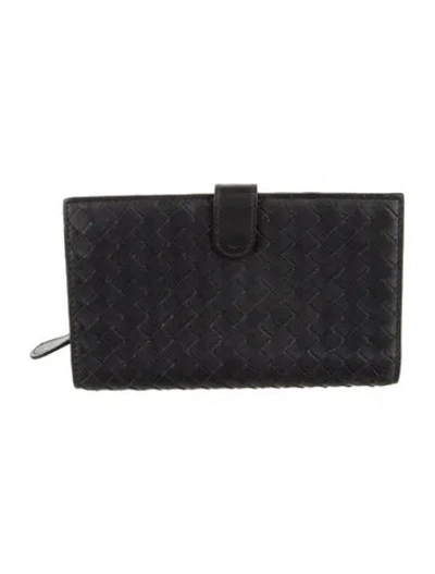 Pre-owned Bottega Veneta Intrecciato Weave Leather French Purse In Black