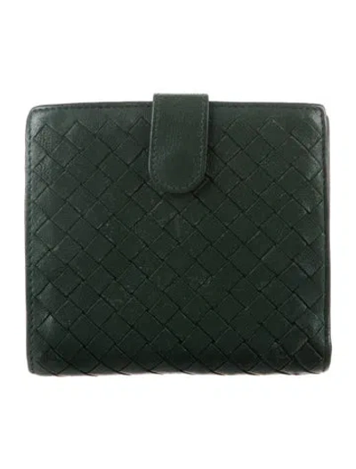 Pre-owned Bottega Veneta Intrecciato Weave Leather French Purse In Green