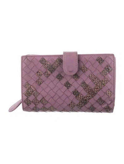 Pre-owned Bottega Veneta Intrecciato Weave Leather French Purse In Purple