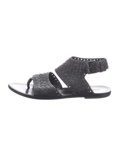 Pre-owned Bottega Veneta Intrecciato Weave Leather Gladiator Sandals In Black