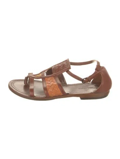 Pre-owned Bottega Veneta Intrecciato Weave Leather Gladiator Sandals In Brown