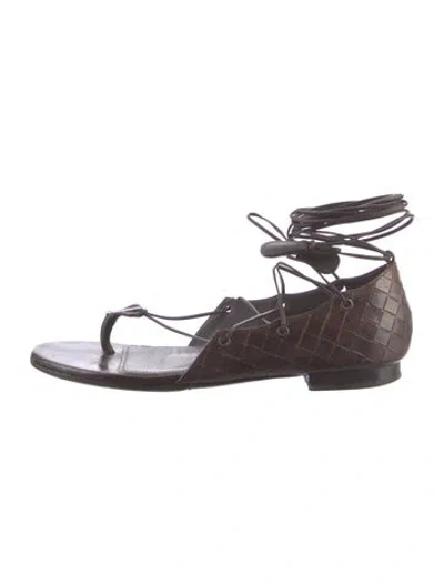Pre-owned Bottega Veneta Intrecciato Weave Leather Gladiator Sandals In Brown