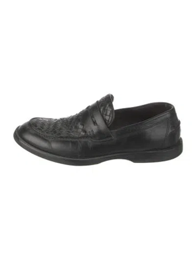 Pre-owned Bottega Veneta Intrecciato Weave Leather Loafers In Black