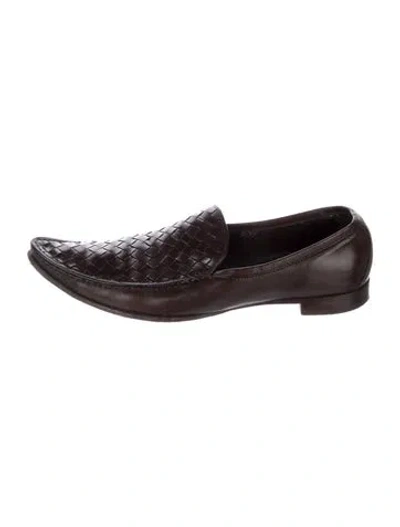 Pre-owned Bottega Veneta Intrecciato Weave Leather Loafers In Brown