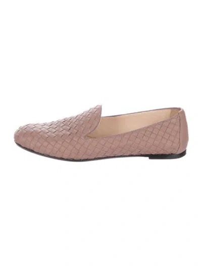 Pre-owned Bottega Veneta Intrecciato Weave Leather Loafers In Pink