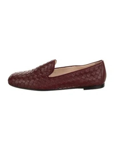 Pre-owned Bottega Veneta Intrecciato Weave Leather Loafers In Red