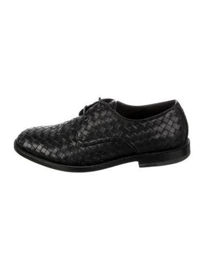 Pre-owned Bottega Veneta Intrecciato Weave Leather Oxfords In Black