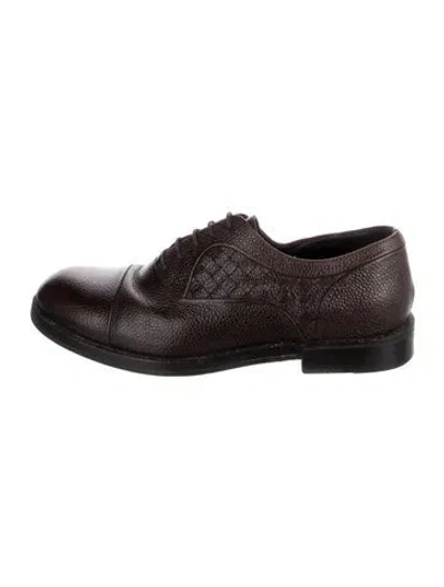 Pre-owned Bottega Veneta Intrecciato Weave Leather Oxfords In Brown