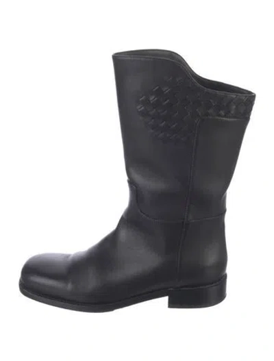 Pre-owned Bottega Veneta Intrecciato Weave Leather Rain Boots In Black