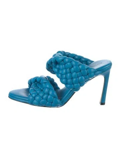 Pre-owned Bottega Veneta Intrecciato Weave Leather Slides In Blue