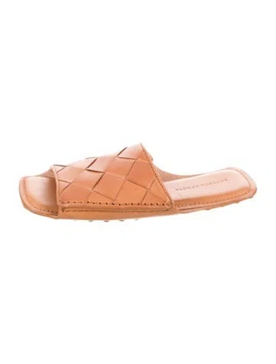 Pre-owned Bottega Veneta Intrecciato Weave Leather Slides In Brown
