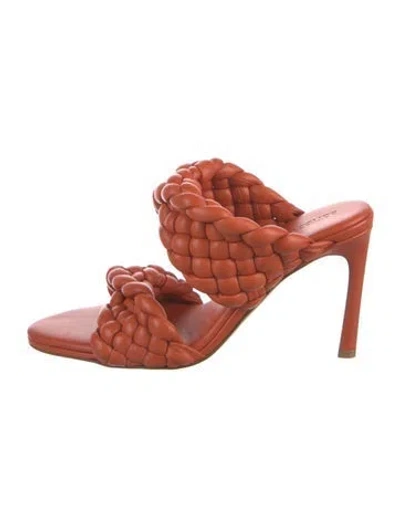 Pre-owned Bottega Veneta Intrecciato Weave Leather Slides In Orange