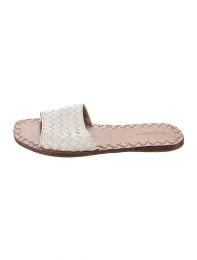 Pre-owned Bottega Veneta Intrecciato Weave Leather Slides In White