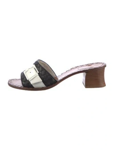 Pre-owned Bottega Veneta Intrecciato Weave Leather Slingback Flats In Black