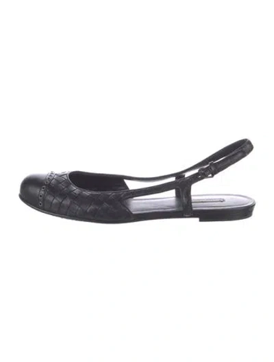 Pre-owned Bottega Veneta Intrecciato Weave Leather Slingback Flats In Black