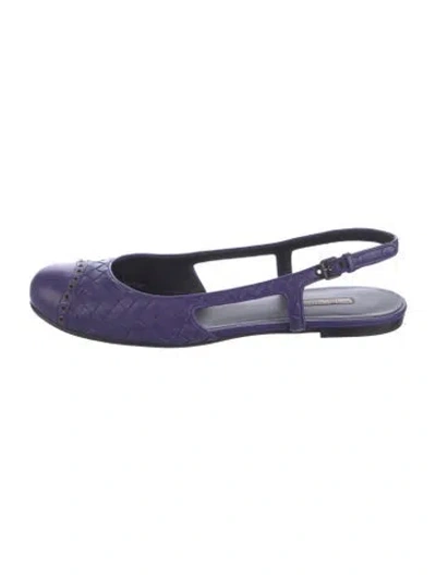 Pre-owned Bottega Veneta Intrecciato Weave Leather Slingback Flats In Purple